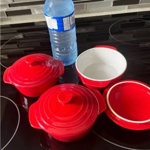 Red Ceramic Covered Ramekin Set - 4 Pack - Picture 2 of 5